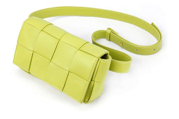 Woven Waist Bag, Full Leather Adjustable Belt Strap Minimalist Crossbody Fanny Pack