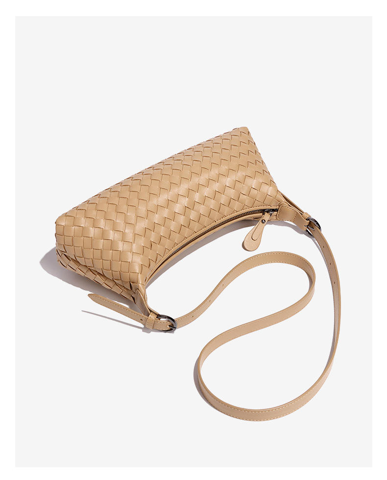 Multi Pastel Woven Baguette Shoulder Bag, Adjustable Slim Leather Strap Minimalist Crescent Underarm Hobo Bag