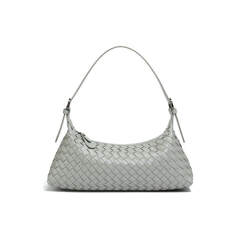 Multi Pastel Woven Baguette Shoulder Bag, Adjustable Slim Leather Strap Minimalist Crescent Underarm Hobo Bag