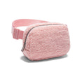 Cozy Blush Sherpa Crossbody Fanny Bag, Leather Zipper Details Adjustable Waist Strap for Daily Outdoor