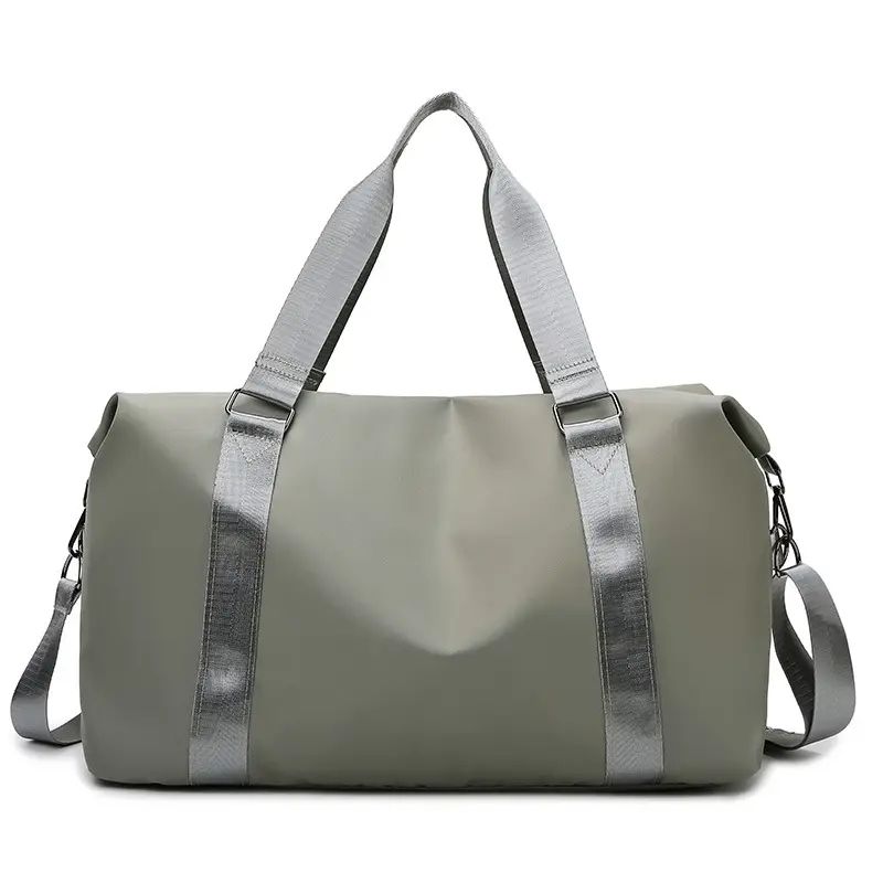 Solid Duffle Bag with Leather Zipper Pulls, Adjustable Dual Strap Overnight Gym Travel Bag