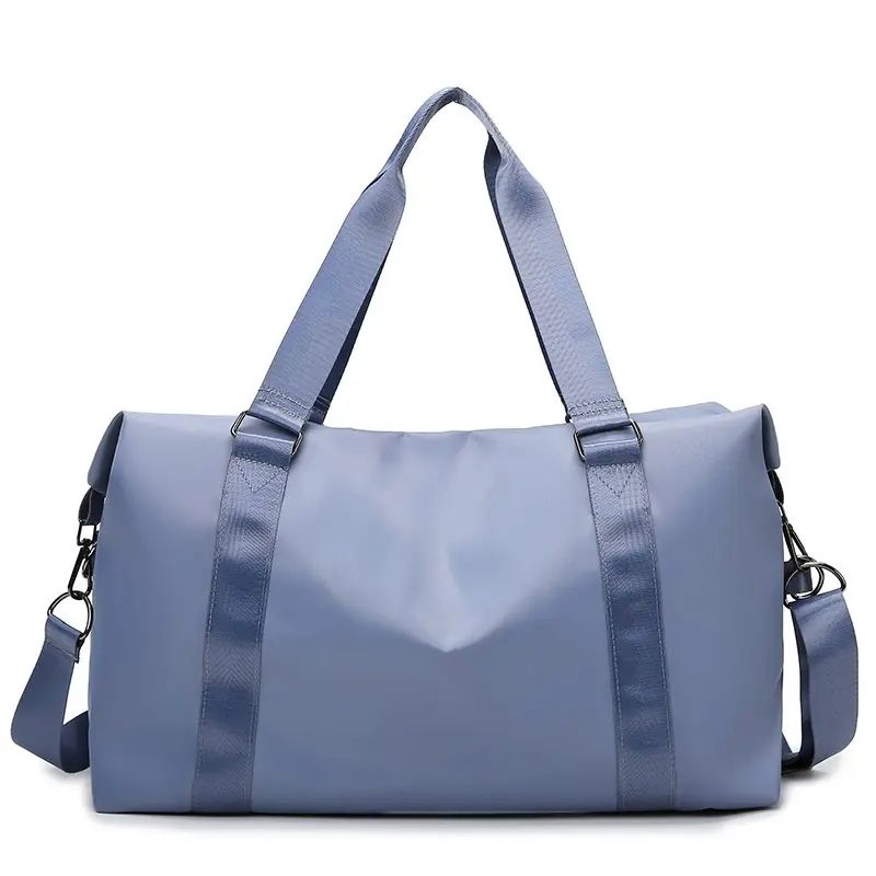 Solid Duffle Bag with Leather Zipper Pulls, Adjustable Dual Strap Overnight Gym Travel Bag