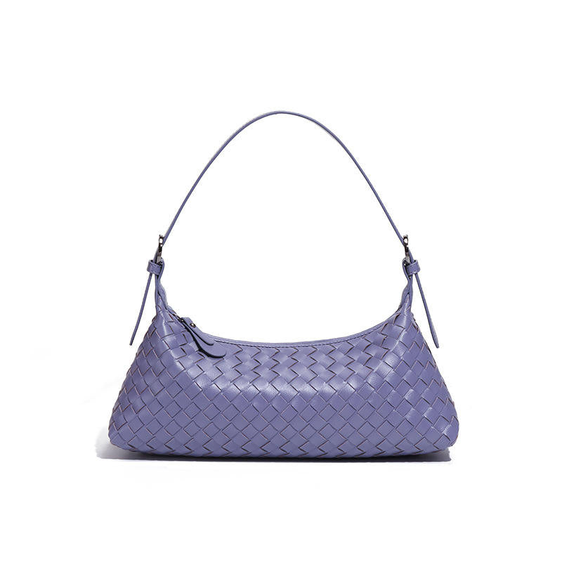 Multi Pastel Woven Baguette Shoulder Bag, Adjustable Slim Leather Strap Minimalist Crescent Underarm Hobo Bag