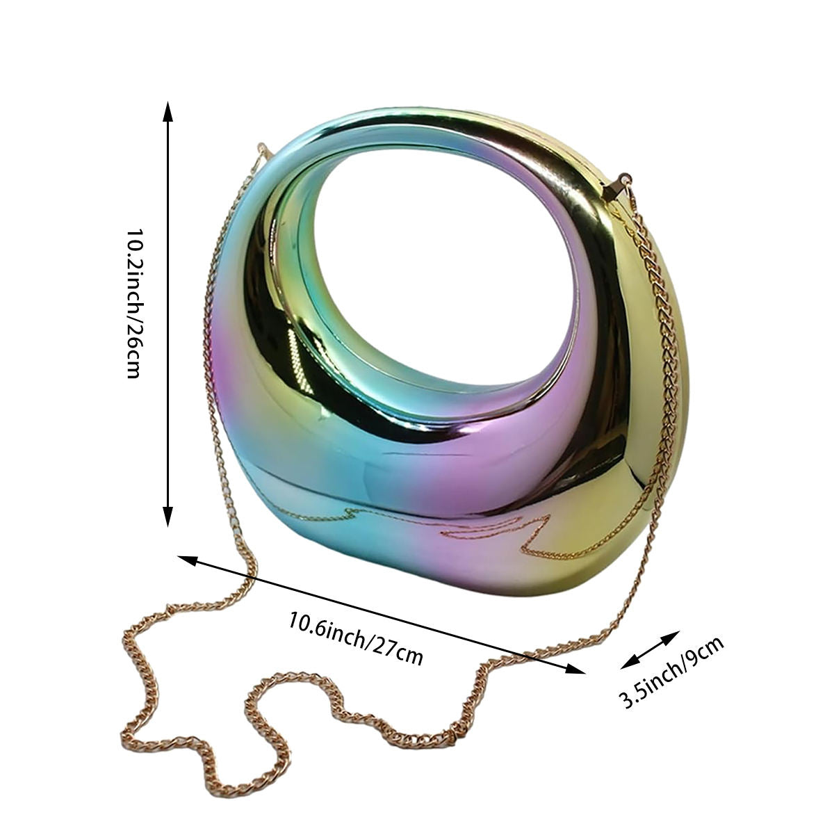 Gradient Rainbow Moon Ring Top Handle Crossbody Bag with Chain Fittings for Cocktail Party