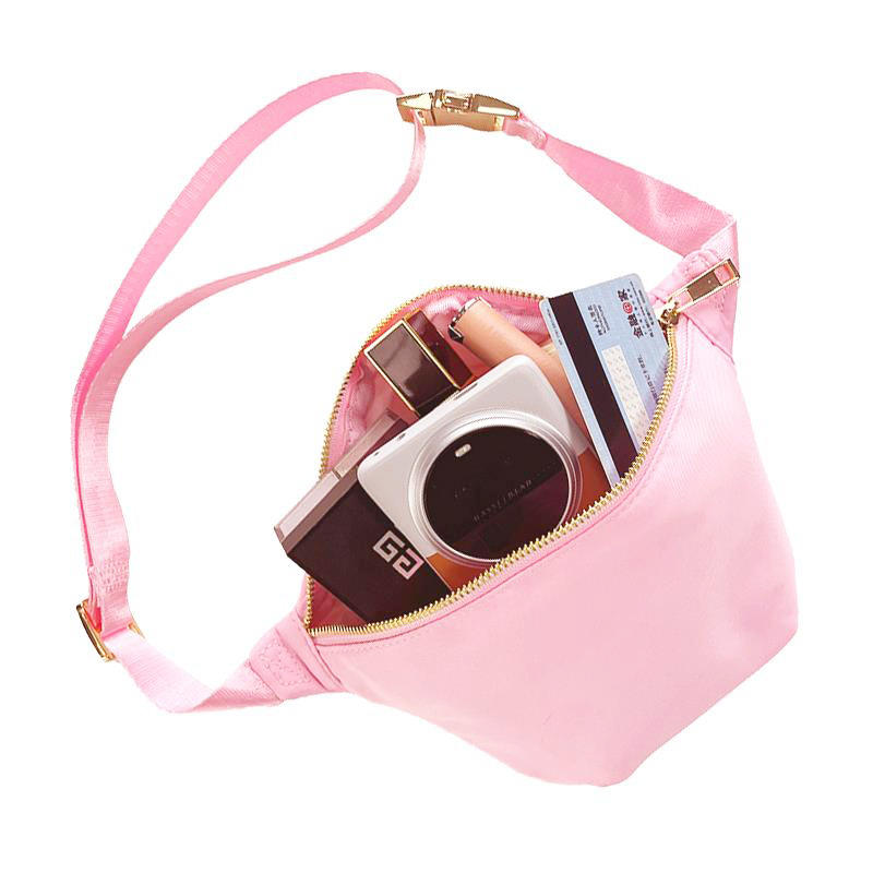 Curved Fanny Crossbody Bag, Leather Zipper Tab Adjustable Belt Waist Pack for Unisex Daily Sports
