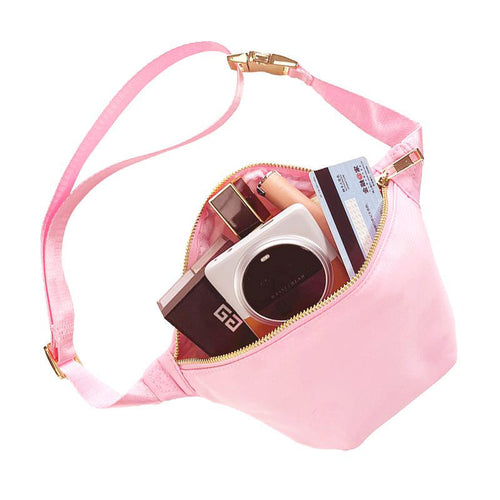 Curved Fanny Crossbody Bag, Leather Zipper Tab Adjustable Belt Waist Pack for Unisex Daily Sports