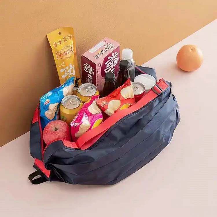 Solid Foldable Shoulder Bag with Zipper Tab, Compact Roll-Up Travel Grocery Carryall Bag