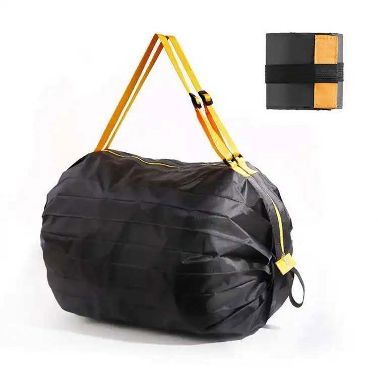 Solid Foldable Shoulder Bag with Zipper Tab, Compact Roll-Up Travel Grocery Carryall Bag