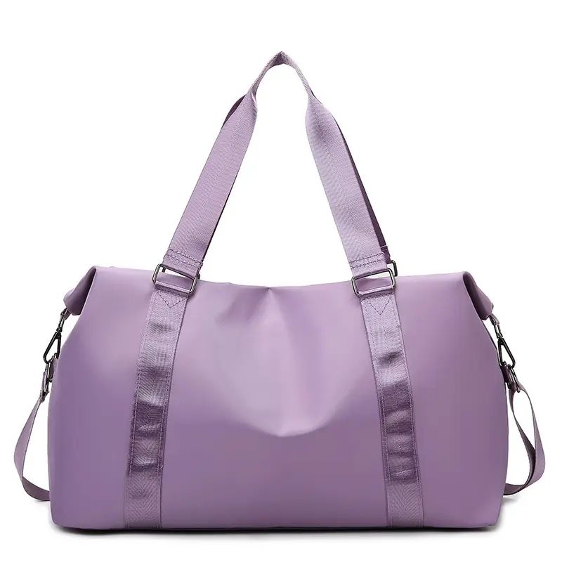 Solid Duffle Bag with Leather Zipper Pulls, Adjustable Dual Strap Overnight Gym Travel Bag