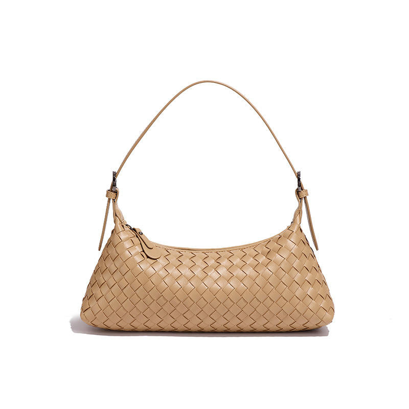 Multi Pastel Woven Baguette Shoulder Bag, Adjustable Slim Leather Strap Minimalist Crescent Underarm Hobo Bag
