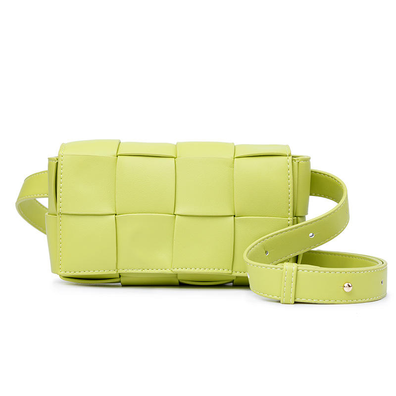 Woven Waist Bag, Full Leather Adjustable Belt Strap Minimalist Crossbody Fanny Pack