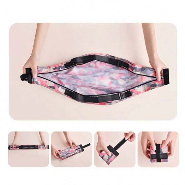 Solid Foldable Shoulder Bag with Zipper Tab, Compact Roll-Up Travel Grocery Carryall Bag