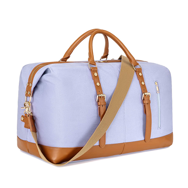 Light Blue Contrast Duffle Bag, Adjustable Shoulder Strap Vintage Overnight Weekender Carryall Bag