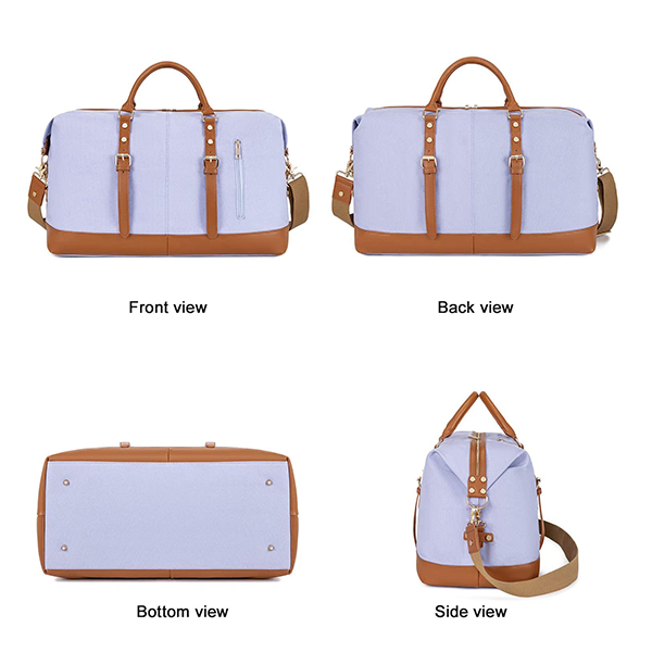 Light Blue Contrast Duffle Bag, Adjustable Shoulder Strap Vintage Overnight Weekender Carryall Bag
