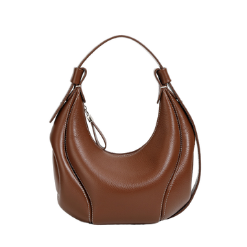 Tan Leather Curved Underarm Hobo Bag with Detachable Cross Strap