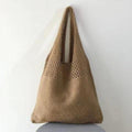 Knit Mesh Leather Lined Oversized Shoulder Tote Bag