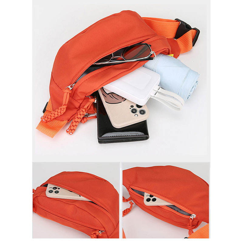 Orange Barrel Chest Fanny Bag, Braided Cord Pulls Adjustable Crossbody Strap