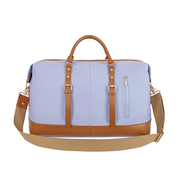 Light Blue Contrast Duffle Bag, Adjustable Shoulder Strap Vintage Overnight Weekender Carryall Bag