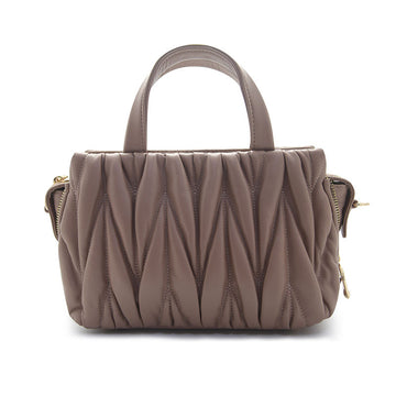 Mauve Taupe Ruched Mini Tote, Leather Handles D-Ring Crossbody Hardware