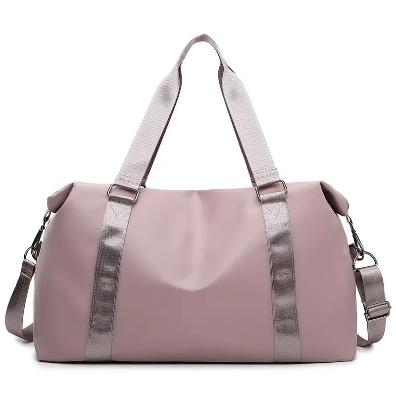 Solid Duffle Bag with Leather Zipper Pulls, Adjustable Dual Strap Overnight Gym Travel Bag
