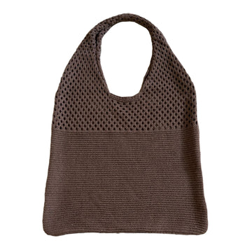 Knit Mesh Leather Lined Oversized Shoulder Tote Bag
