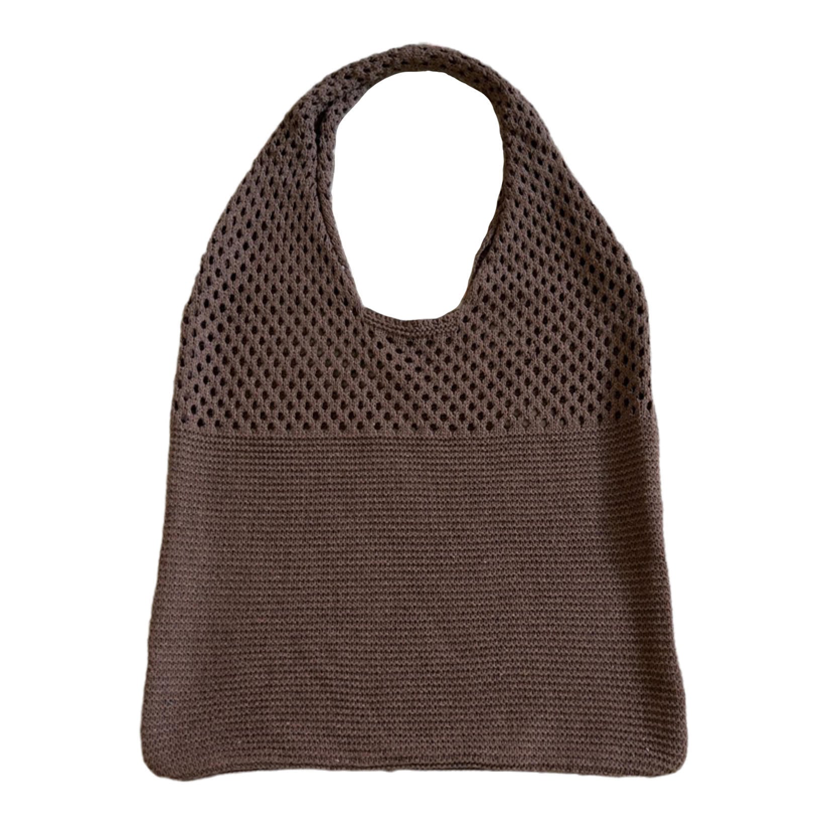 Knit Mesh Leather Lined Oversized Shoulder Tote Bag