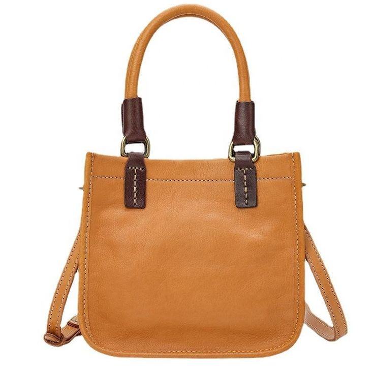 Vintage Tan Mini Square Tote, Contrast Trim Handles & Adjustable Crossbody Strap
