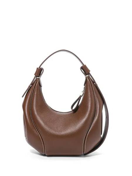 Tan Leather Curved Underarm Hobo Bag with Detachable Cross Strap
