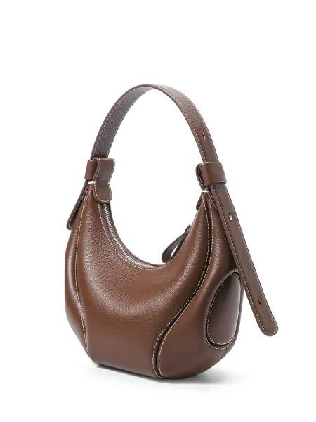 Tan Leather Curved Underarm Hobo Bag with Detachable Cross Strap